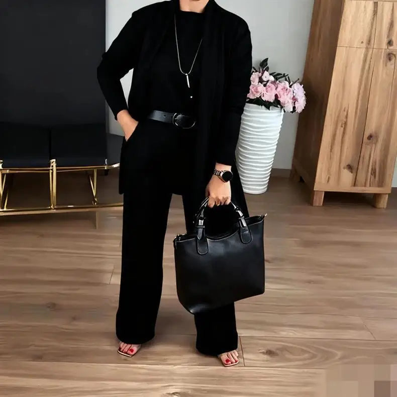 Longline Cardigan & Top & Pants 3-Pieces Set