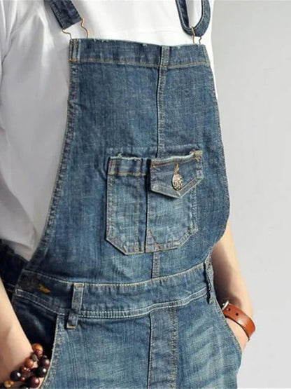 Casual Vintage-Inspired Back Slit Denim Overall Dress