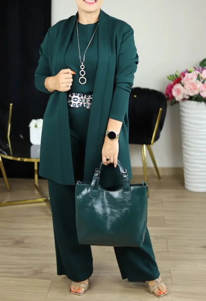 Longline Cardigan & Top & Pants 3-Pieces Set