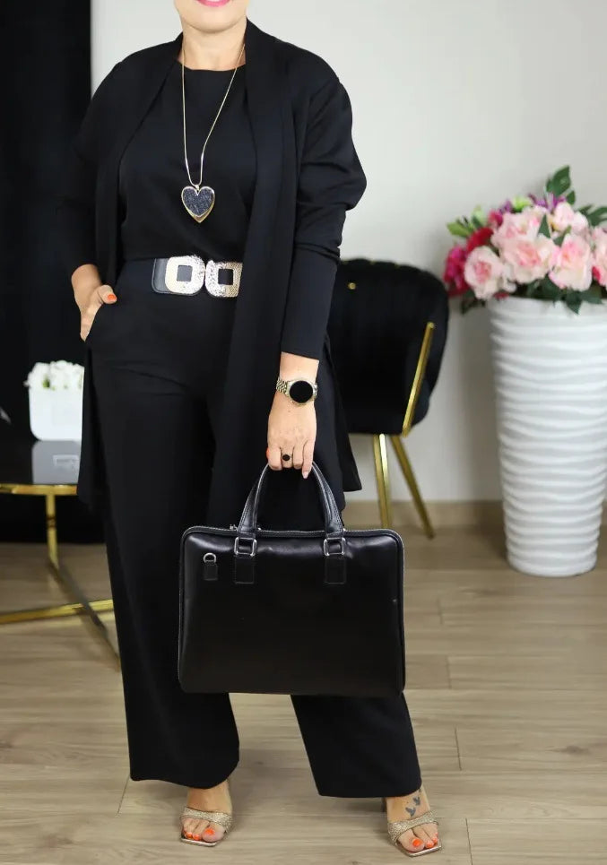 Longline Cardigan & Top & Pants 3-Pieces Set